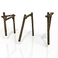 Three Rustic Wooden Stands With Crossed Beam Design On White Background