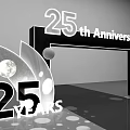 25th Anniversary Event Entrance With Decorative Spheres And Arch Structure