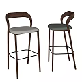 Stylish Modern Bar Stools With Wooden Curved Backrest Upholstered Seat And Slim Metal Legs