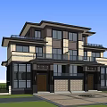 Semi Detached Villa Modern Exterior Design With Large Glass Windows And Balconies