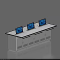 Modern Control Room Console with Multiple Monitor Screens and White Cabinets
