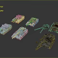Various Colored Military Vehicle Models With Camouflage Paint And Detailed Cannon Barrels