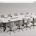 Modern White Conference Table With Grey Wheeled Chairs For Meeting Room