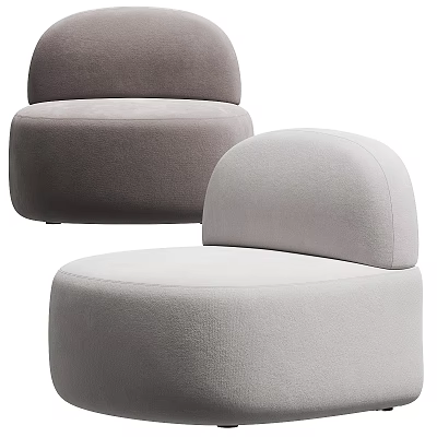 Modern Rounded Single Seater Sofa In Light Gray And Gray Soft Fabric Design 3d model
