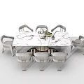 Modern Dining Table Set With Marble Tabletop And Six Light Gray Chairs 3d model