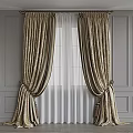 Dark Floral Patterned Curtains With White Sheer Panels Tied Back Ornate Trim And Design Samples