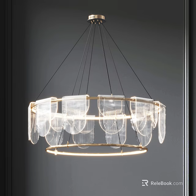 Elegant Modern Chandelier With Transparent Flowing Panels And Circular Metal Frame 3d model 