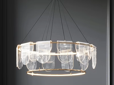 Elegant Modern Chandelier With Transparent Flowing Panels And Circular Metal Frame 3d model