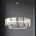 Elegant Modern Chandelier With Transparent Flowing Panels And Circular Metal Frame
