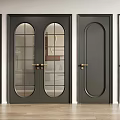 Black Double Doors With Glass Design Golden Handles In Modern Interior With Wooden Floor