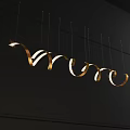 Modern Interior Design With Golden Curved Wavy Chandelier On Black Background