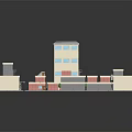 Cartoon Scene of Colorful 3D Model Neighborhood With Buildings Roads and Green Areas