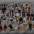 Group Of Diverse People Standing And Sitting In Various Poses On Light Floor