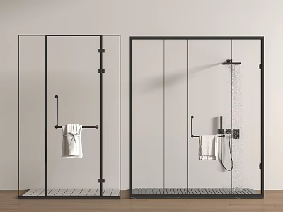 Modern Glass Shower Sauna Enclosures With Black Frame And Shower Fixtures 3d model