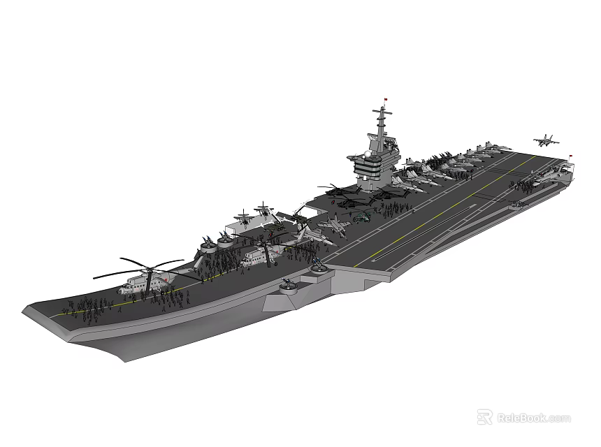 Modern Aircraft Carrier Warship With Flight Deck Island Structure Helicopters And Fighter Jets 3d model 