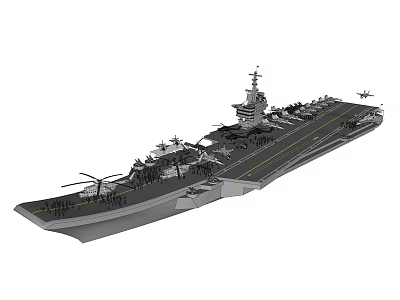 Modern Aircraft Carrier Warship With Flight Deck Island Structure Helicopters And Fighter Jets 3d model