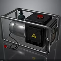 Industrial Equipment With Metal Frame Green Component Red Button Black Panel And Yellow Warning Sign