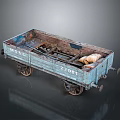 Old Blue Freight Wagon With WEST 22091 Markings And Rustic Wooden Planks Inside