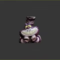 Cheshire Cat Plush Toy With Purple White Stripes Smiling Face Yellow Eyes Curled Tail