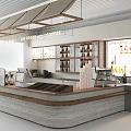 Modern Wooden Coffee Shop Bar Counter With Professional Coffee Making Facilities And Storage Shelves