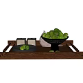 Wooden Tray Decorative Ornament Set with Green Fruit Bowl Storage Boxes and White Decorative Piece