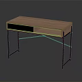 Contemporary Light Wood Desk with Black Drawer Open Compartment and Metal Frame