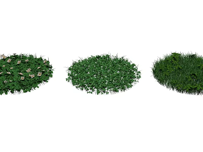 Different Types of Round Shaped Lush Green Grass and Plant Clumps in Garden 3d model