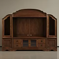 Vintage Wooden TV Cabinet With Arched Top Drawers And Glass Doors