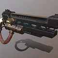Steampunk Weapon Pistol with Metallic Barrel White Grip and Mechanical Details in Retro Futuristic Design