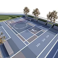 Outdoor Multi Sport Court Sports Equipment With Tennis Facilities Ground Markings Benches And Trees