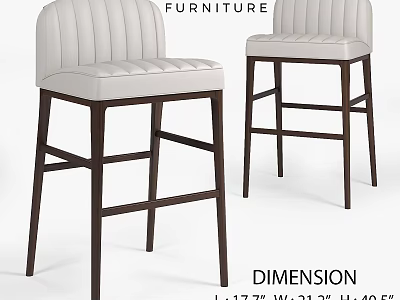 Modern Elegant Bar Stools With Tufted Backrest White Padded Seat And Dark Wooden Legs 3d model