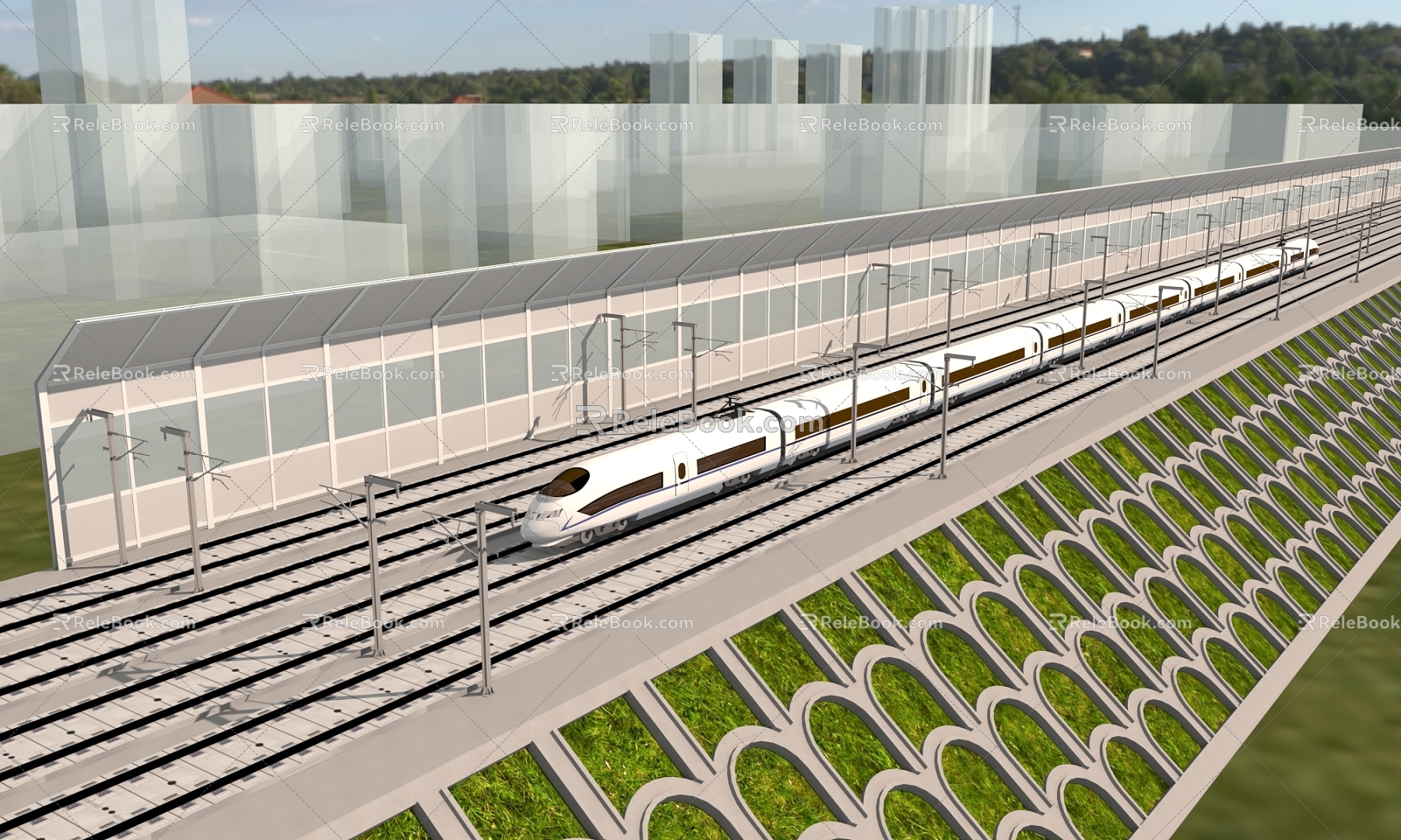 Railway High-speed Railway Sound Barrier Track 3d model