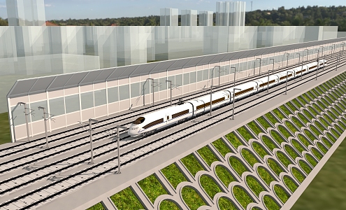 Railway High-speed Railway Sound Barrier Track 3d model