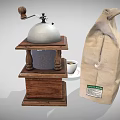 Vintage Wooden Coffee Grinder With Coffee Bag And Cup For Kitchen