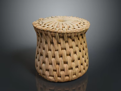 Handcrafted Woven Stool With Rounded Top Natural Fiber And Rustic Design 3d model