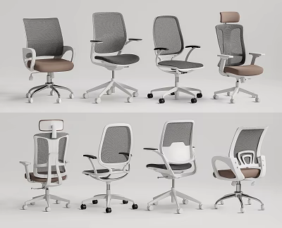 Ergonomic Modern Office Chairs With Mesh Back Various Styles And Neutral Colors 3d model