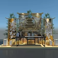Song Yun New Life Festival Exhibition Booth With Chinese Style Pavilion Bamboo And Golden Decorations