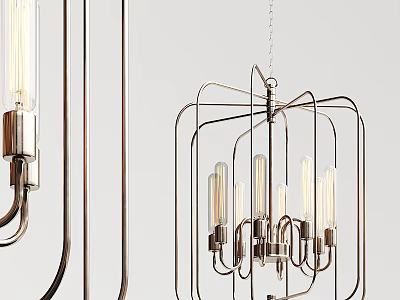 Elegant Modern Chandelier With Curved Metal Frame And Multiple Bulbs For Interior Lighting Design 3d model