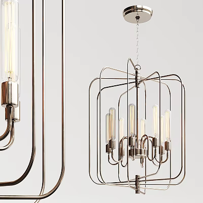 Elegant Modern Chandelier With Curved Metal Frame And Multiple Bulbs For Interior Lighting Design 3d model