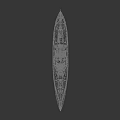 Military Warship with Gray Superstructure Red Hull and Tower Deck Equipment