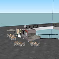 Stylish Food Truck Restaurant With Outdoor Tables And Modern Building Background
