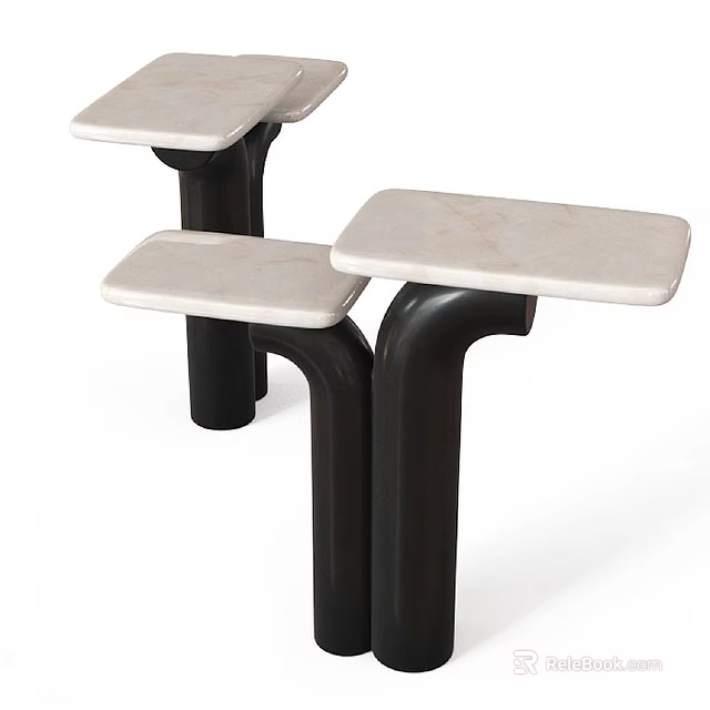Three Modern Corner Tables With Marble Top And Black Curved Legs 3d model 