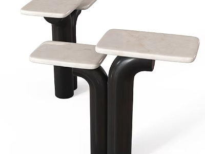 Three Modern Corner Tables With Marble Top And Black Curved Legs 3d model
