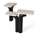 Three Modern Corner Tables With Marble Top And Black Curved Legs