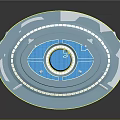 Futuristic Cartoon Sci Fi Control Room With Blue White Geometric Design And Screens