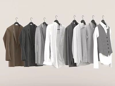 Men's Various Clothes Hanging On Coat Racks 3d model