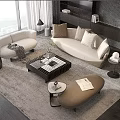 Modern Living Room Sofa And Coffee Table Set With Decorative Pillows And Area Rug