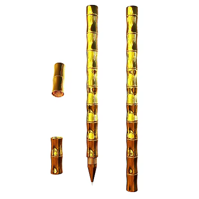 Golden Decorative Pens With Striped Design And Various Lengths For Writing 3d model