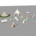 Colorful Tents in Various Styles Including Pyramid and Dome for Outdoor Camping