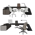 Modern Office Desk Setup With White Chairs Computer Monitor And Drawer Cabinet